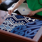 New Zealand Puzzle Aotearoa Kowhaiwhai Mix Taniko Art - Blue - Aussie Hoodie