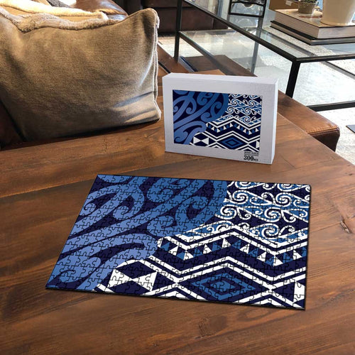 New Zealand Puzzle Aotearoa Kowhaiwhai Mix Taniko Art - Blue - Aussie Hoodie