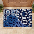 New Zealand Rubber Doormat Aotearoa Kowhaiwhai Mix Taniko Art - Blue