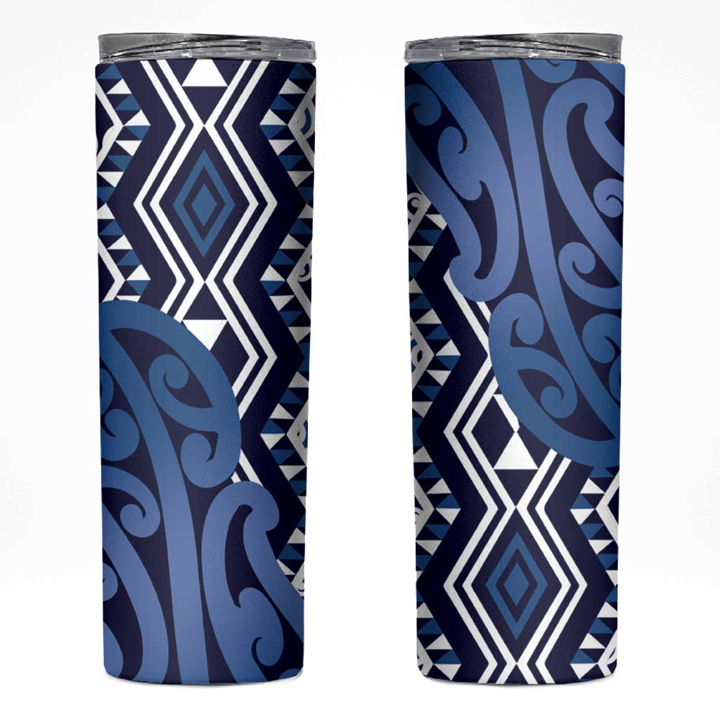 New Zealand Skinny Tumbler Aotearoa Kowhaiwhai Mix Taniko Art - Blue