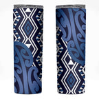 New Zealand Skinny Tumbler Aotearoa Kowhaiwhai Mix Taniko Art - Blue
