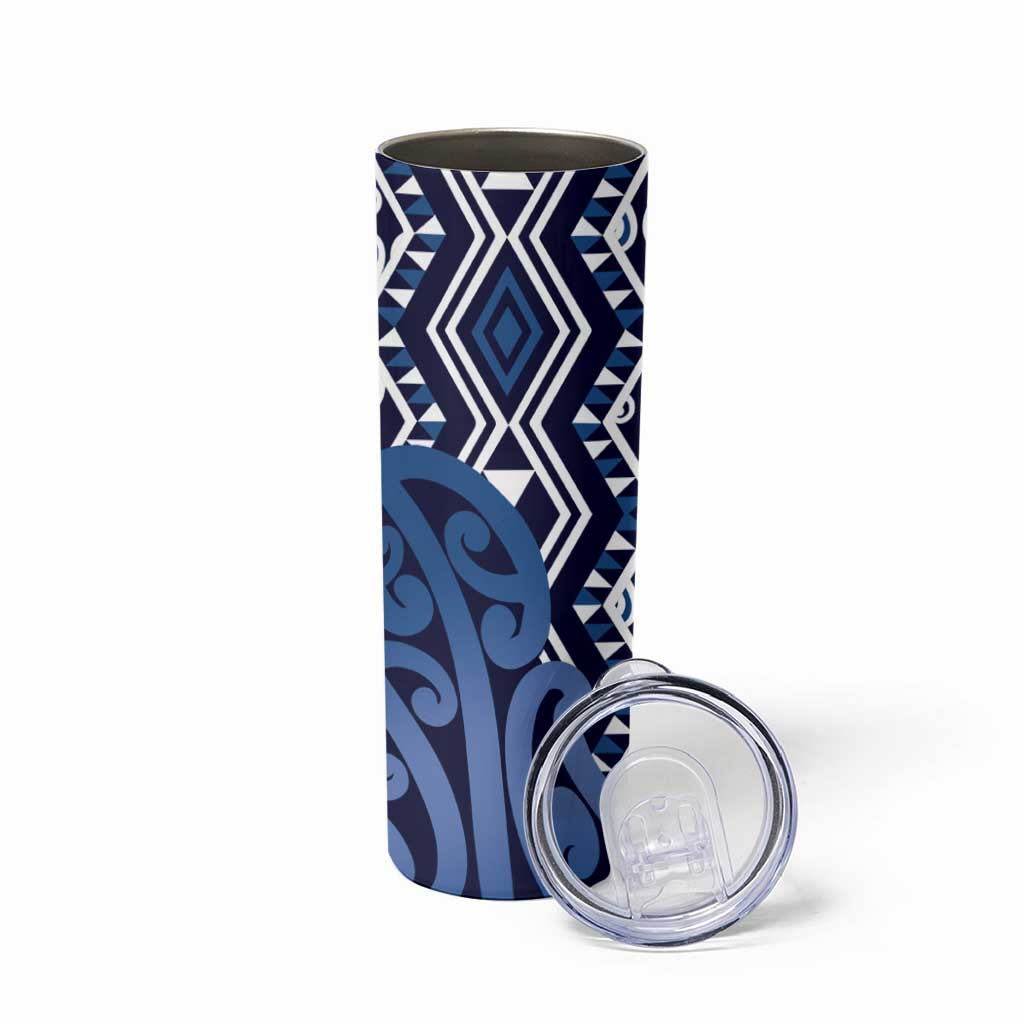 New Zealand Skinny Tumbler Aotearoa Kowhaiwhai Mix Taniko Art - Blue