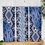 New Zealand Skinny Tumbler Aotearoa Kowhaiwhai Mix Taniko Art - Blue