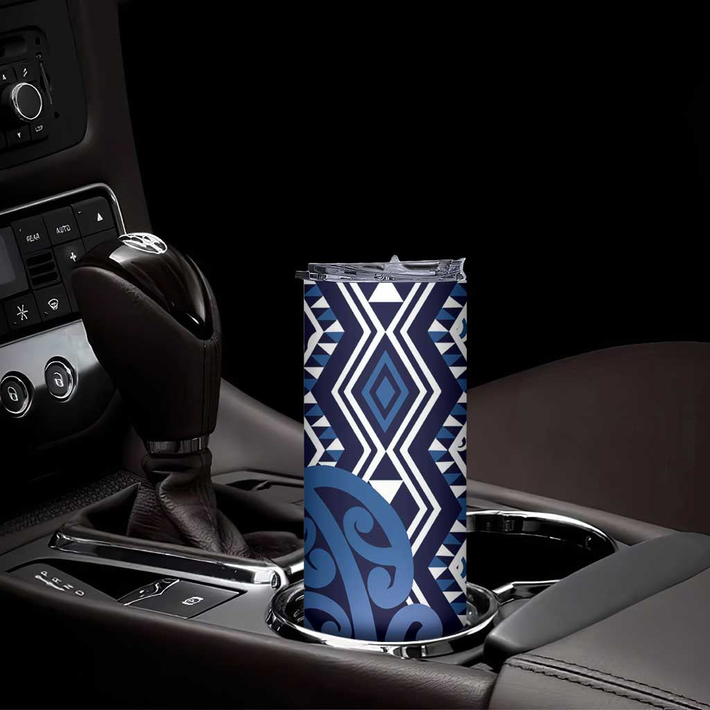 New Zealand Skinny Tumbler Aotearoa Kowhaiwhai Mix Taniko Art - Blue