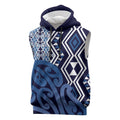New Zealand Sleeveless Hoodie Aotearoa Kowhaiwhai Mix Taniko Art - Blue - Aussie Hoodie