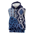 New Zealand Sleeveless Hoodie Aotearoa Kowhaiwhai Mix Taniko Art - Blue - Aussie Hoodie