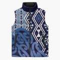 New Zealand Sleeveless Puffer Jacket Aotearoa Kowhaiwhai Mix Taniko Art - Blue - Aussie Hoodie