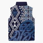 New Zealand Sleeveless Puffer Jacket Aotearoa Kowhaiwhai Mix Taniko Art - Blue - Aussie Hoodie