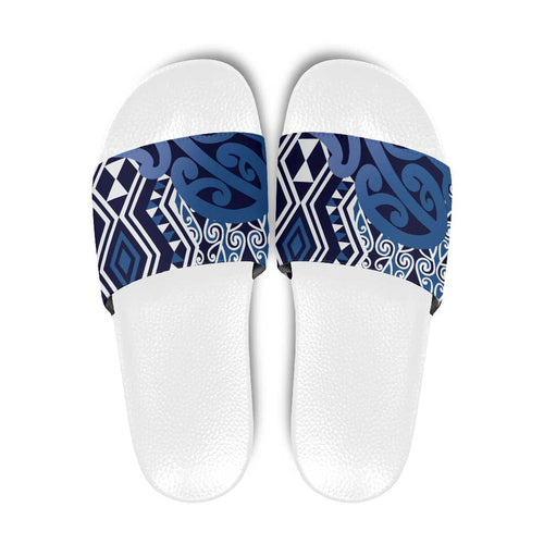 New Zealand Slide Sandals Aotearoa Kowhaiwhai Mix Taniko Art - Blue - Aussie Hoodie