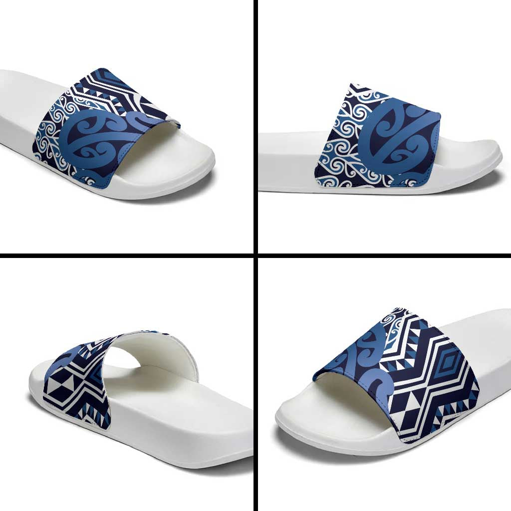 New Zealand Slide Sandals Aotearoa Kowhaiwhai Mix Taniko Art - Blue - Aussie Hoodie
