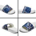 New Zealand Slide Sandals Aotearoa Kowhaiwhai Mix Taniko Art - Blue - Aussie Hoodie