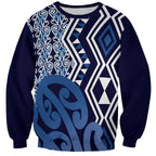 New Zealand Sweatshirt Aotearoa Kowhaiwhai Mix Taniko Art - Blue