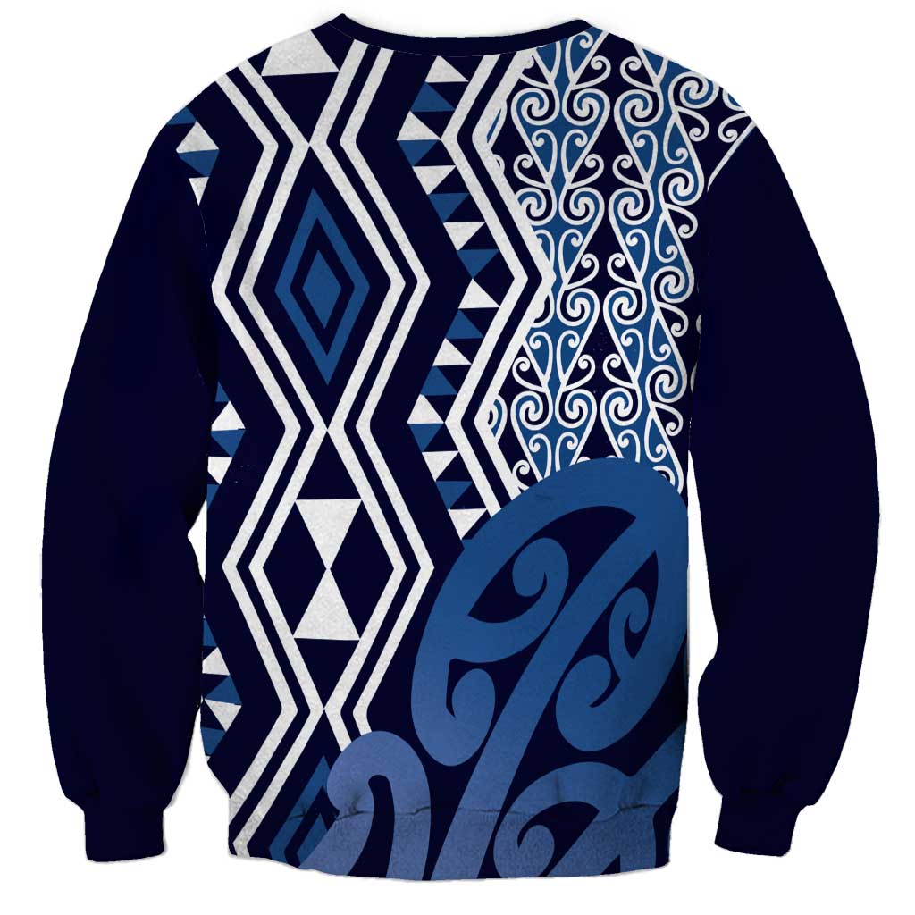 New Zealand Sweatshirt Aotearoa Kowhaiwhai Mix Taniko Art - Blue