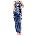 New Zealand Tank Maxi Dress Aotearoa Kowhaiwhai Mix Taniko Art - Blue