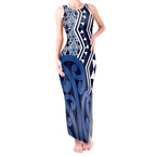 New Zealand Tank Maxi Dress Aotearoa Kowhaiwhai Mix Taniko Art - Blue