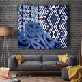 New Zealand Tapestry Aotearoa Kowhaiwhai Mix Taniko Art - Blue