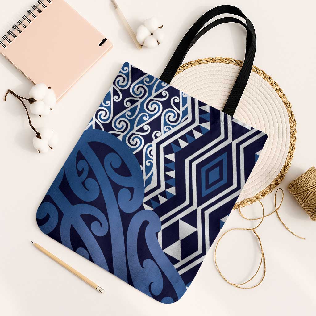 New Zealand Tote Bag Aotearoa Kowhaiwhai Mix Taniko Art - Blue - Aussie Hoodie