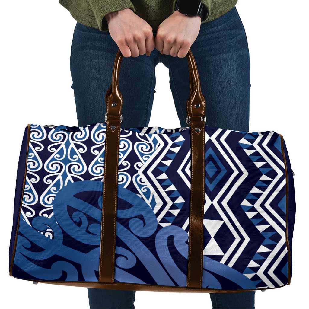 New Zealand Travel Bag Aotearoa Kowhaiwhai Mix Taniko Art - Blue - Aussie Hoodie