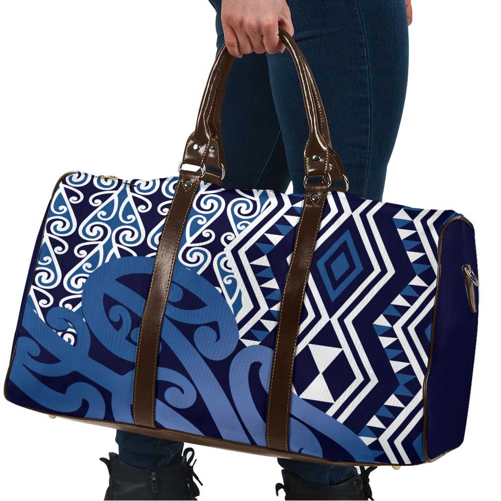 New Zealand Travel Bag Aotearoa Kowhaiwhai Mix Taniko Art - Blue - Aussie Hoodie