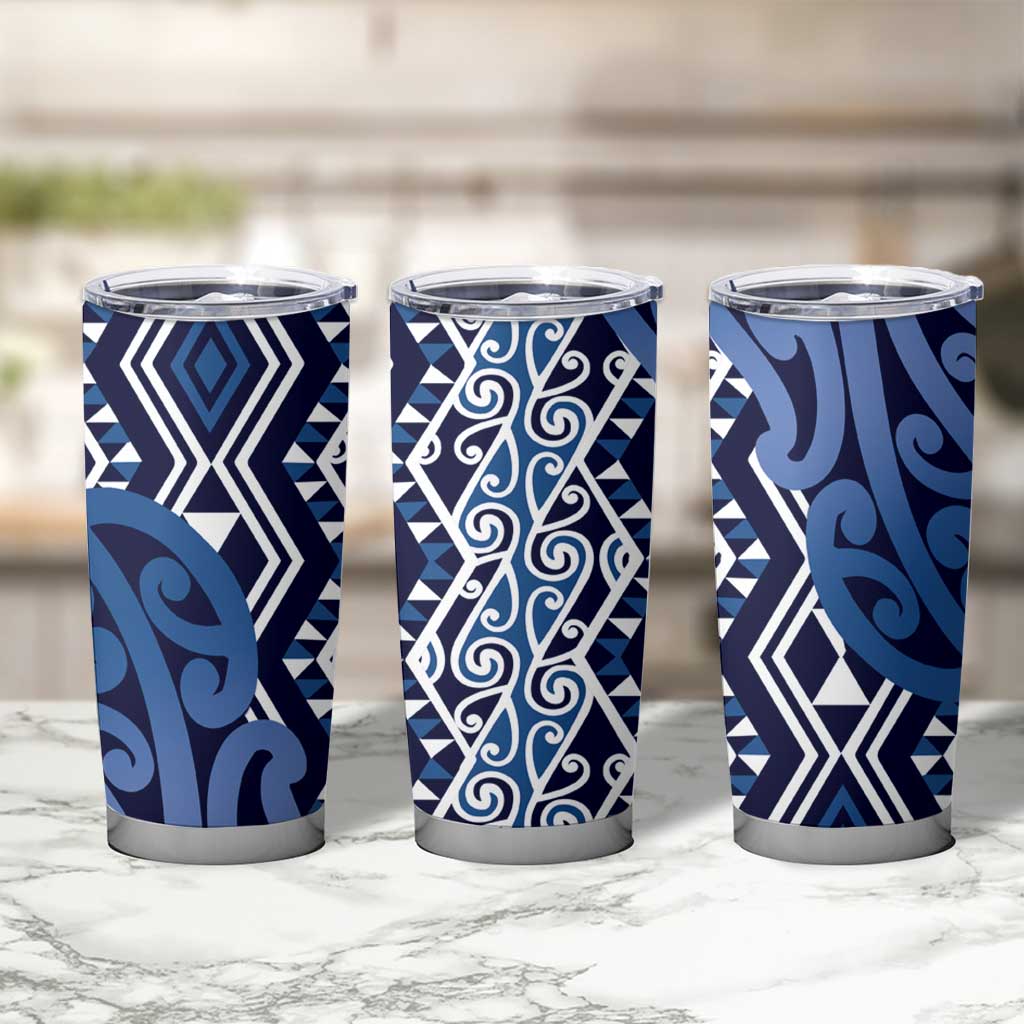 New Zealand Tumbler Cup Aotearoa Kowhaiwhai Mix Taniko Art - Blue