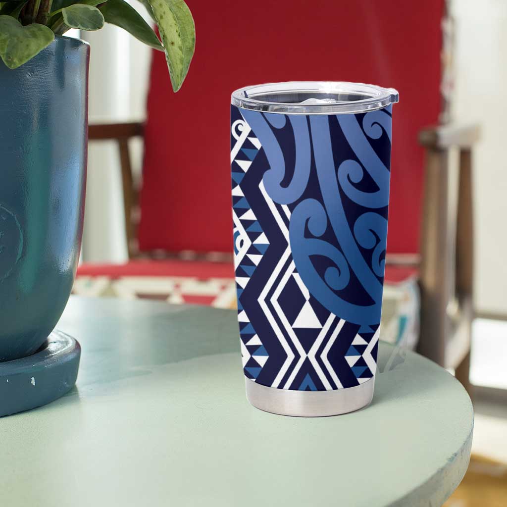 New Zealand Tumbler Cup Aotearoa Kowhaiwhai Mix Taniko Art - Blue