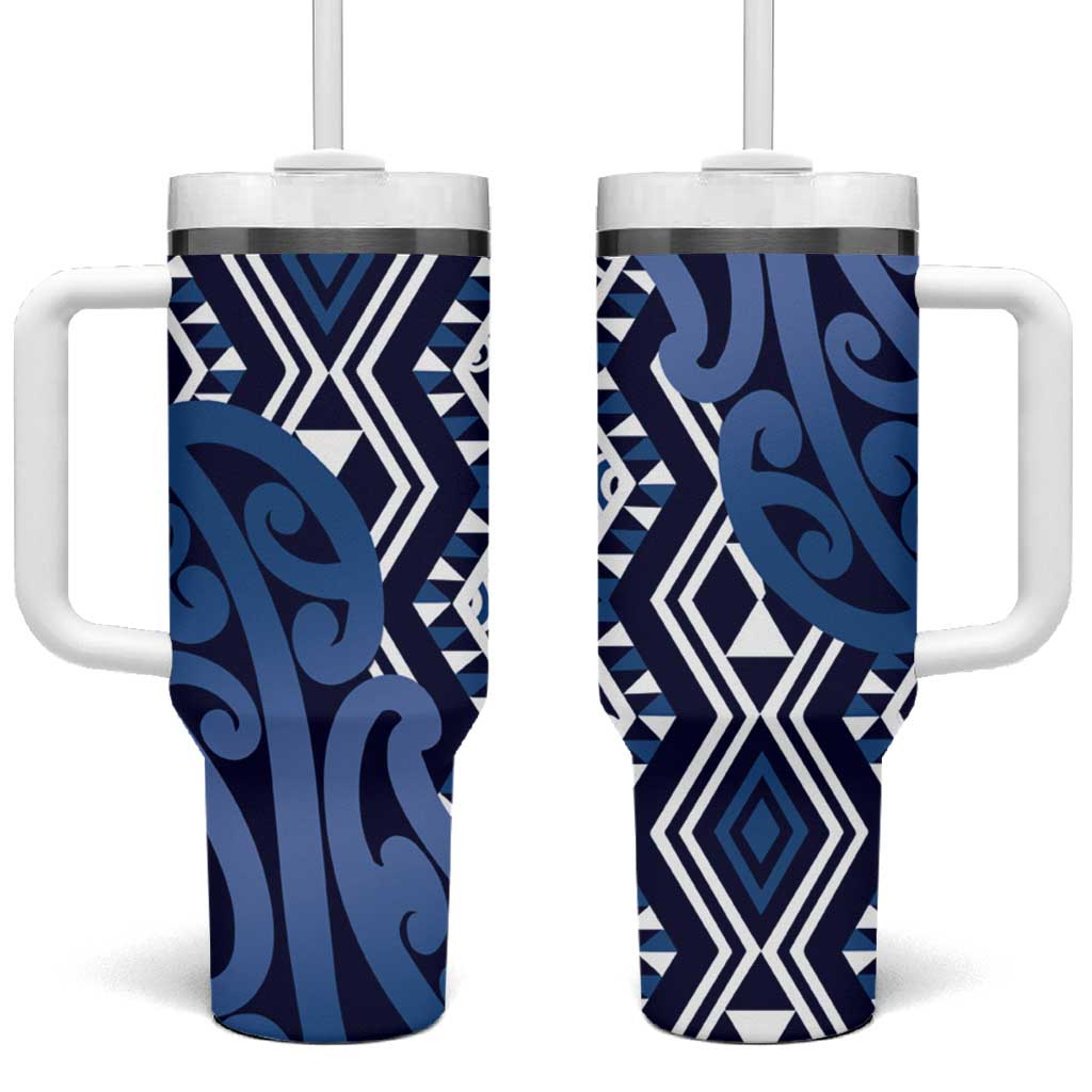 New Zealand Tumbler With Handle Aotearoa Kowhaiwhai Mix Taniko Art - Blue