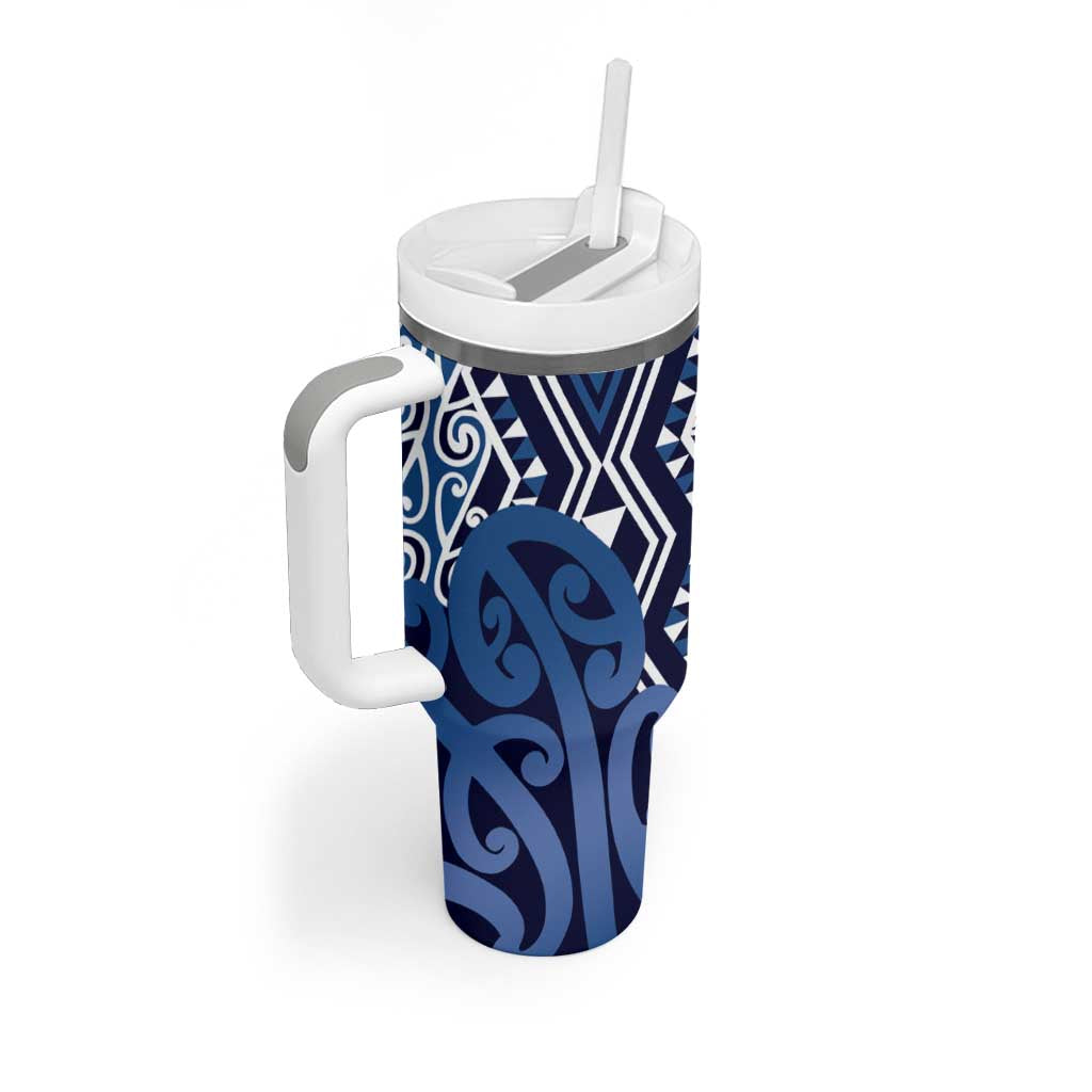 New Zealand Tumbler With Handle Aotearoa Kowhaiwhai Mix Taniko Art - Blue