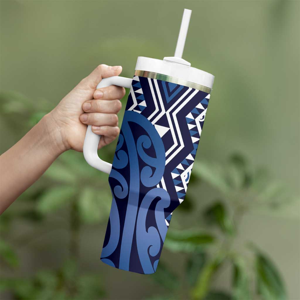 New Zealand Tumbler With Handle Aotearoa Kowhaiwhai Mix Taniko Art - Blue