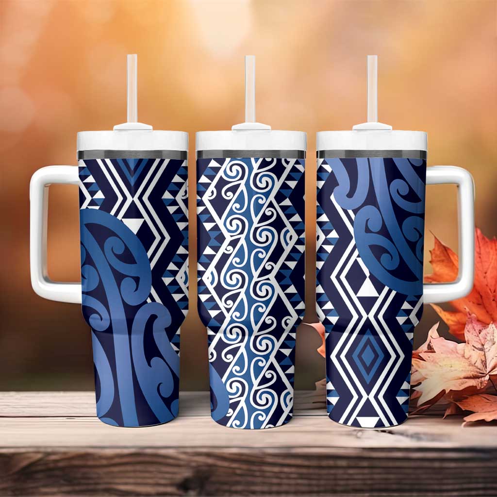 New Zealand Tumbler With Handle Aotearoa Kowhaiwhai Mix Taniko Art - Blue