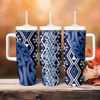 New Zealand Tumbler With Handle Aotearoa Kowhaiwhai Mix Taniko Art - Blue