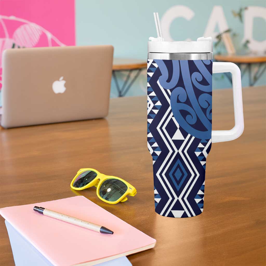 New Zealand Tumbler With Handle Aotearoa Kowhaiwhai Mix Taniko Art - Blue
