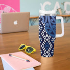 New Zealand Tumbler With Handle Aotearoa Kowhaiwhai Mix Taniko Art - Blue