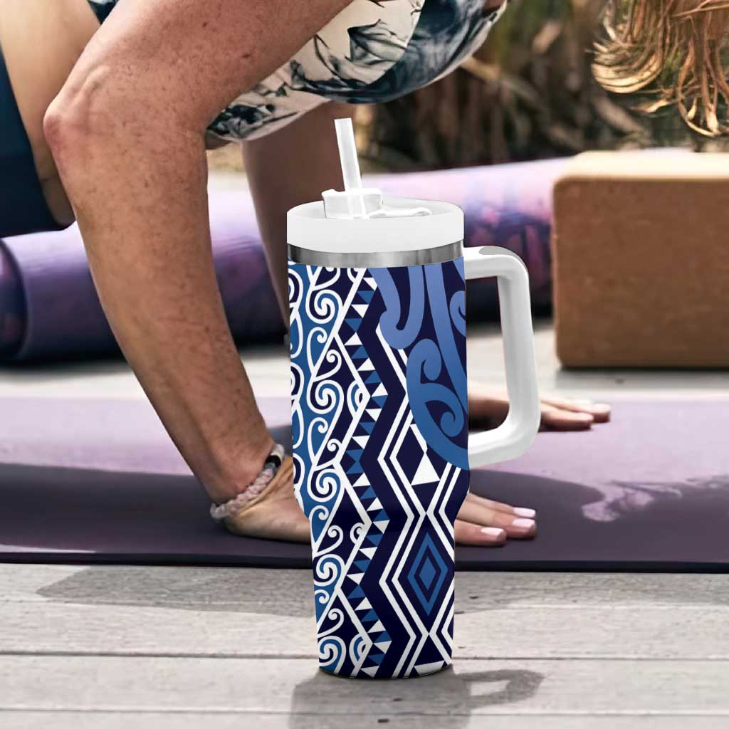 New Zealand Tumbler With Handle Aotearoa Kowhaiwhai Mix Taniko Art - Blue