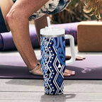 New Zealand Tumbler With Handle Aotearoa Kowhaiwhai Mix Taniko Art - Blue