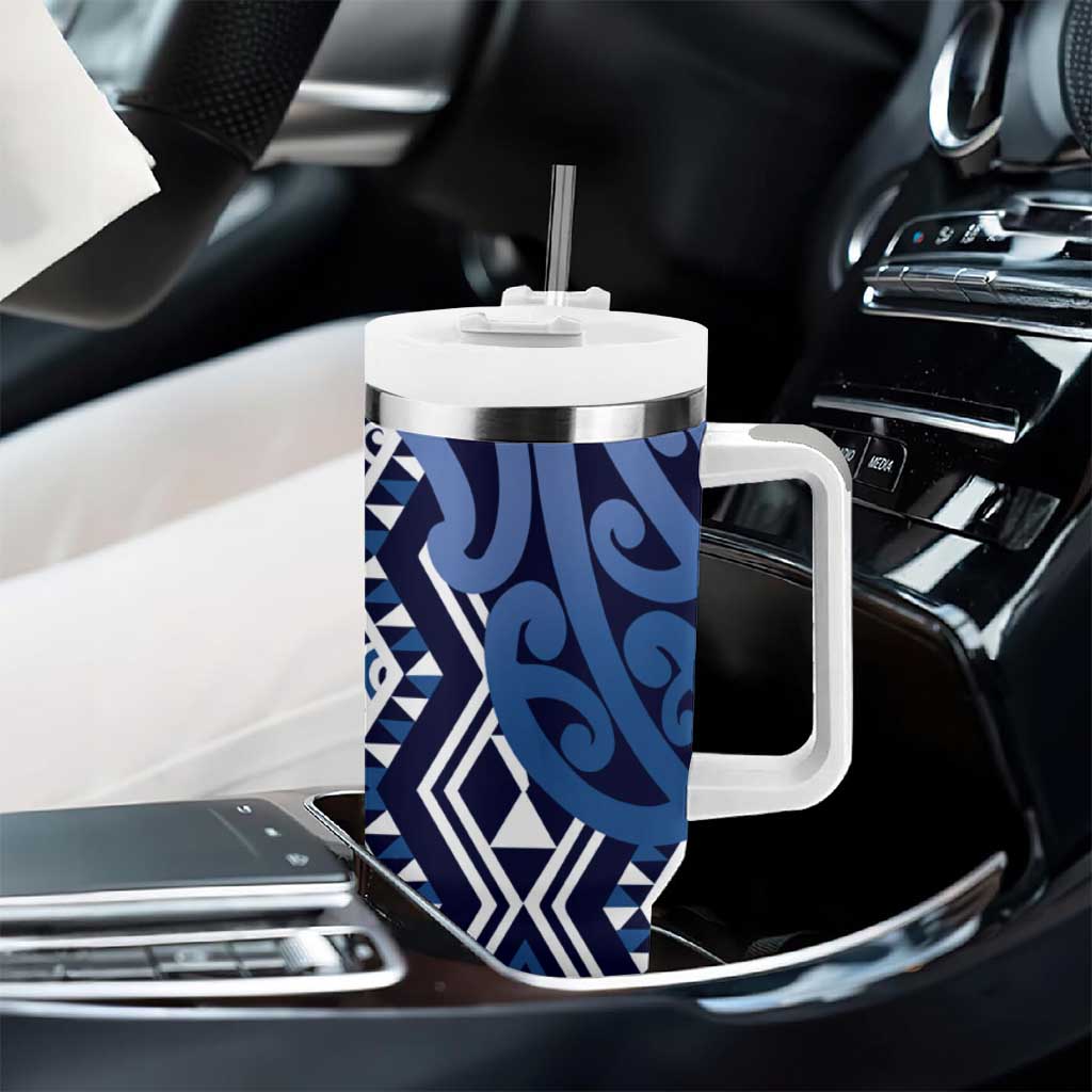 New Zealand Tumbler With Handle Aotearoa Kowhaiwhai Mix Taniko Art - Blue
