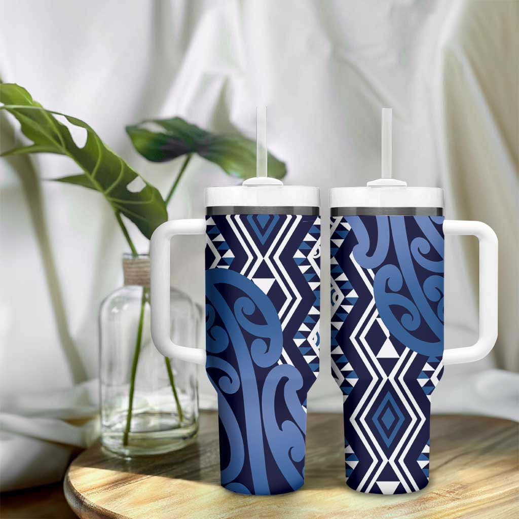 New Zealand Tumbler With Handle Aotearoa Kowhaiwhai Mix Taniko Art - Blue