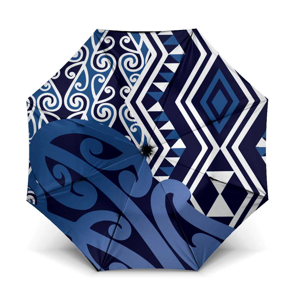 New Zealand Umbrella Aotearoa Kowhaiwhai Mix Taniko Art - Blue - Aussie Hoodie