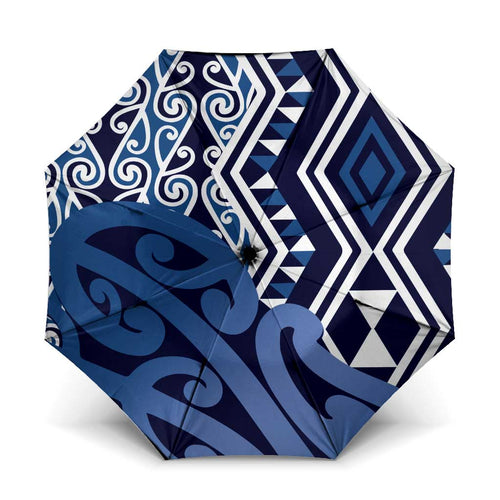 New Zealand Umbrella Aotearoa Kowhaiwhai Mix Taniko Art - Blue - Aussie Hoodie