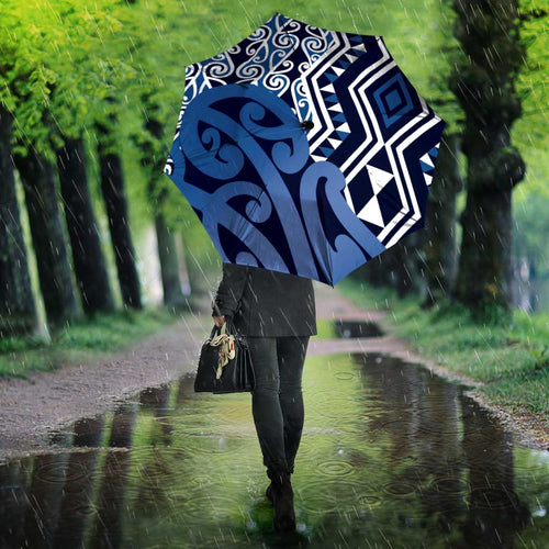 New Zealand Umbrella Aotearoa Kowhaiwhai Mix Taniko Art - Blue - Aussie Hoodie