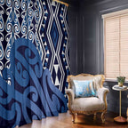 New Zealand Window Curtain Aotearoa Kowhaiwhai Mix Taniko Art - Blue