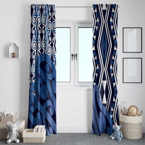 New Zealand Window Curtain Aotearoa Kowhaiwhai Mix Taniko Art - Blue