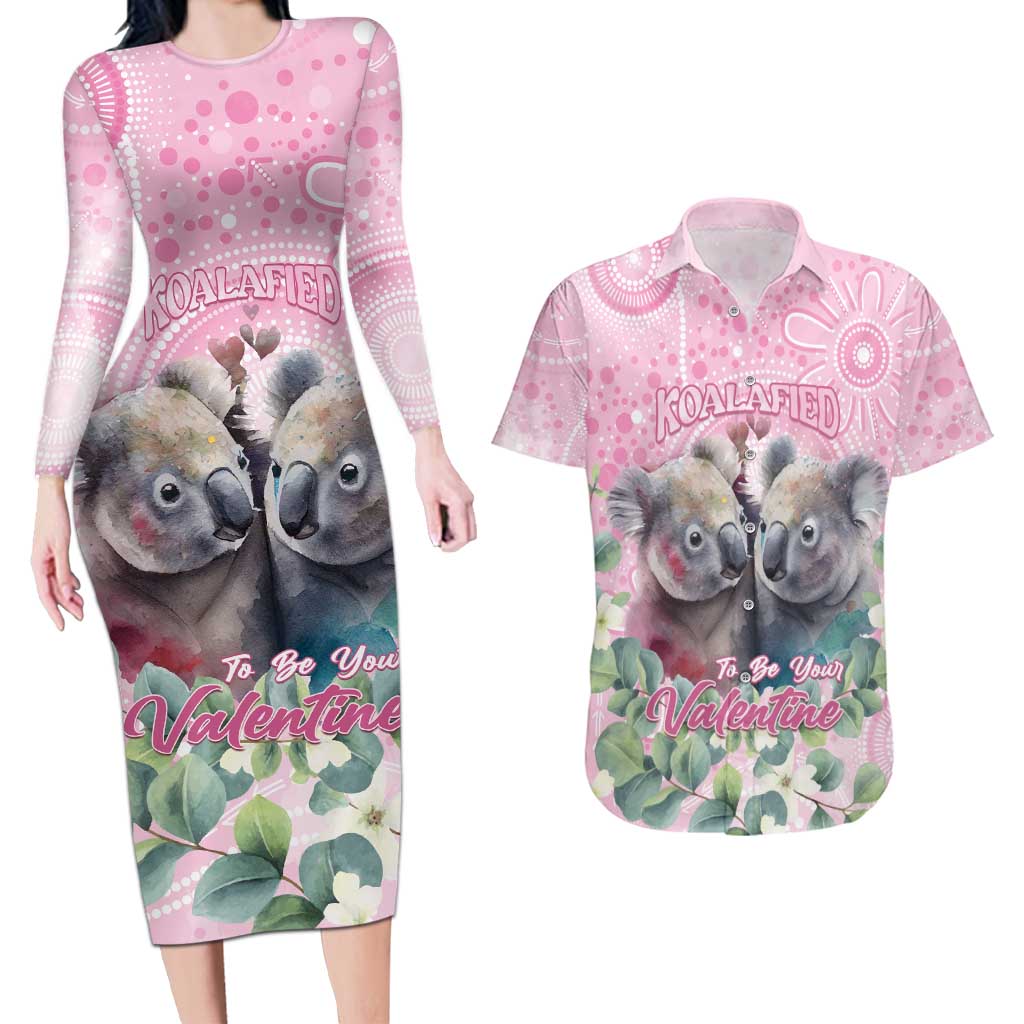 Australia Koala Valentine's Day Couples Matching Long Sleeve Bodycon Dress and Hawaiian Shirt Koalified To Be Your Valentine