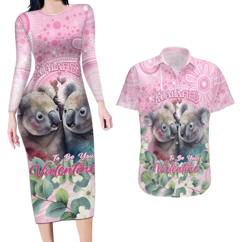 Australia Koala Valentine's Day Couples Matching Long Sleeve Bodycon Dress and Hawaiian Shirt Koalified To Be Your Valentine