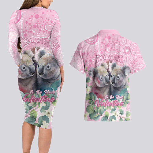 Australia Koala Valentine's Day Couples Matching Long Sleeve Bodycon Dress and Hawaiian Shirt Koalified To Be Your Valentine