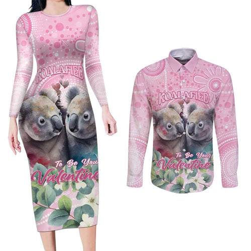 Australia Koala Valentine's Day Couples Matching Long Sleeve Bodycon Dress and Long Sleeve Button Shirt Koalified To Be Your Valentine