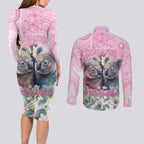 Australia Koala Valentine's Day Couples Matching Long Sleeve Bodycon Dress and Long Sleeve Button Shirt Koalified To Be Your Valentine