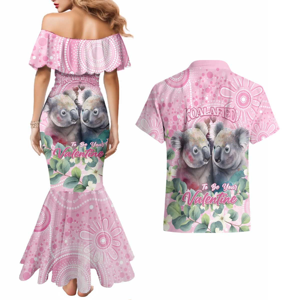 Australia Koala Valentine's Day Couples Matching Mermaid Dress and Hawaiian Shirt Koalified To Be Your Valentine