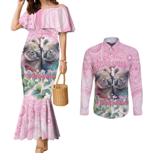 Australia Koala Valentine's Day Couples Matching Mermaid Dress and Long Sleeve Button Shirt Koalified To Be Your Valentine