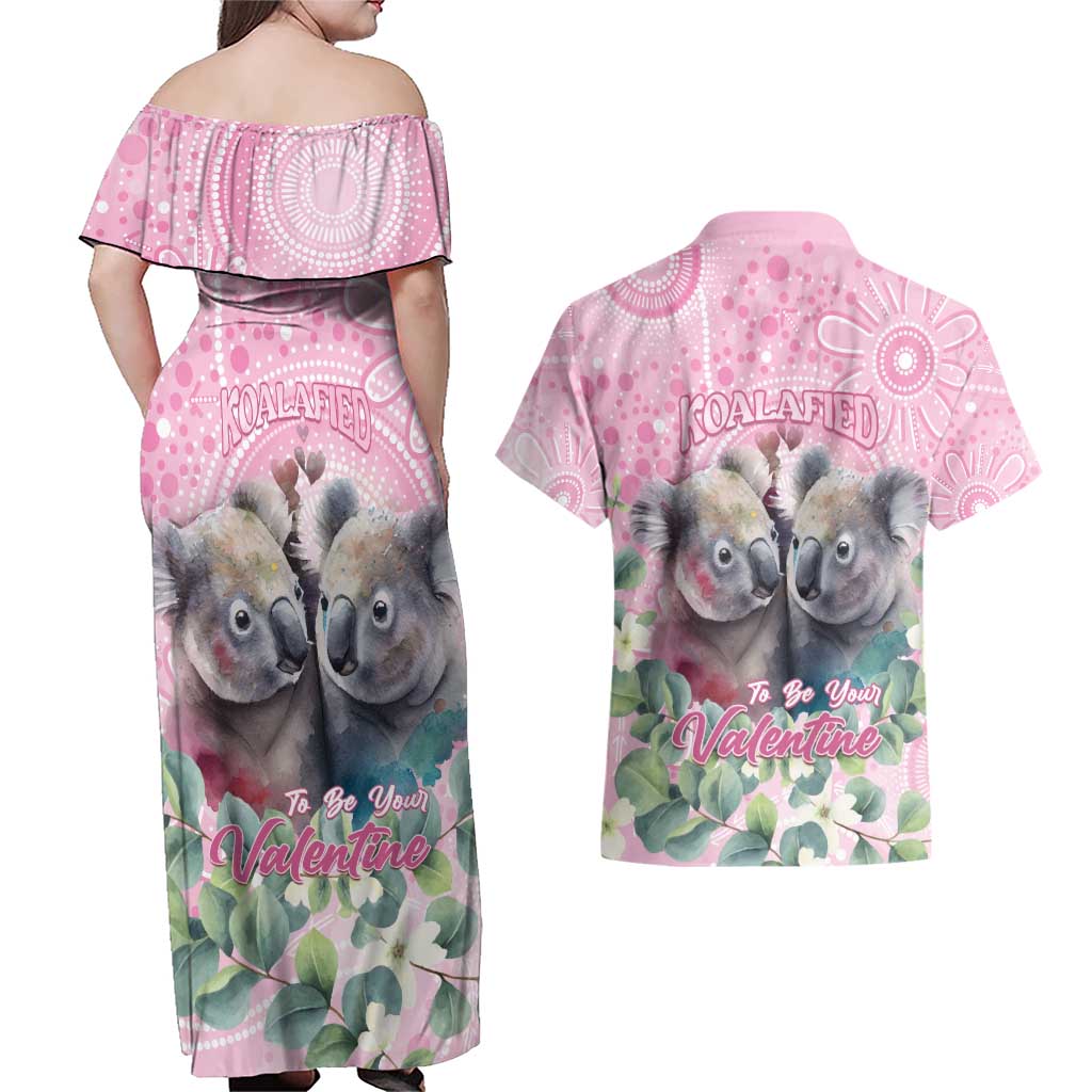 Australia Koala Valentine's Day Couples Matching Off Shoulder Maxi Dress and Hawaiian Shirt Koalified To Be Your Valentine