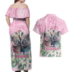 Australia Koala Valentine's Day Couples Matching Off Shoulder Maxi Dress and Hawaiian Shirt Koalified To Be Your Valentine